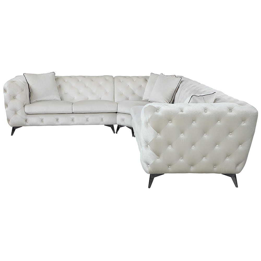 Atronia Sectional Sofa w/4 Pillows, Beige Fabric