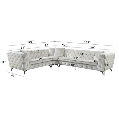 Atronia Sectional Sofa w/4 Pillows, Beige Fabric