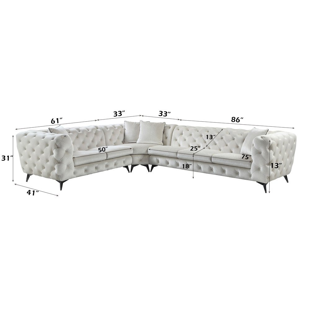 Atronia Sectional Sofa w/4 Pillows, Beige Fabric