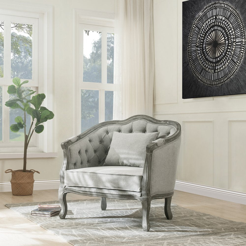 Samael Chair w/Pillow, Gray Linen & Gray Oak