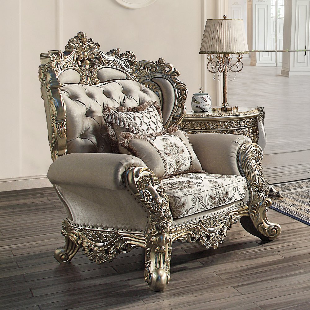 Danae Chair w/2 Pillows, Fabric, Champagne & Gold