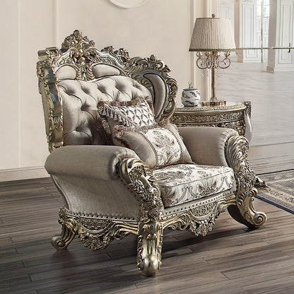 Danae Chair w/2 Pillows, Fabric, Champagne & Gold