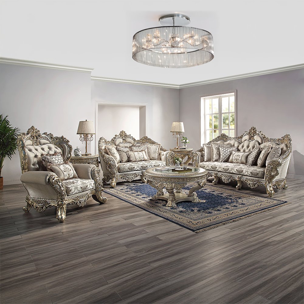 Danae Chair w/2 Pillows, Fabric, Champagne & Gold
