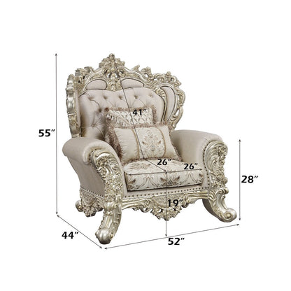 Danae Chair w/2 Pillows, Fabric, Champagne & Gold