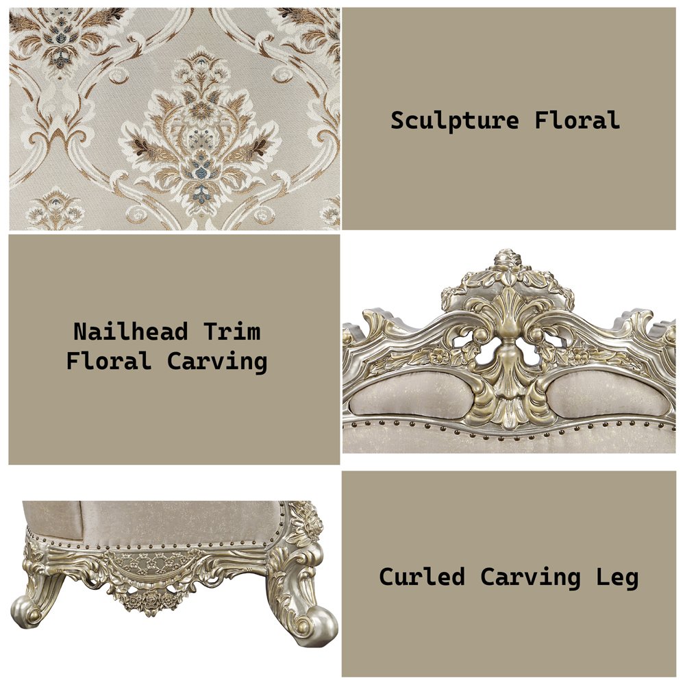 Danae Chair w/2 Pillows, Fabric, Champagne & Gold