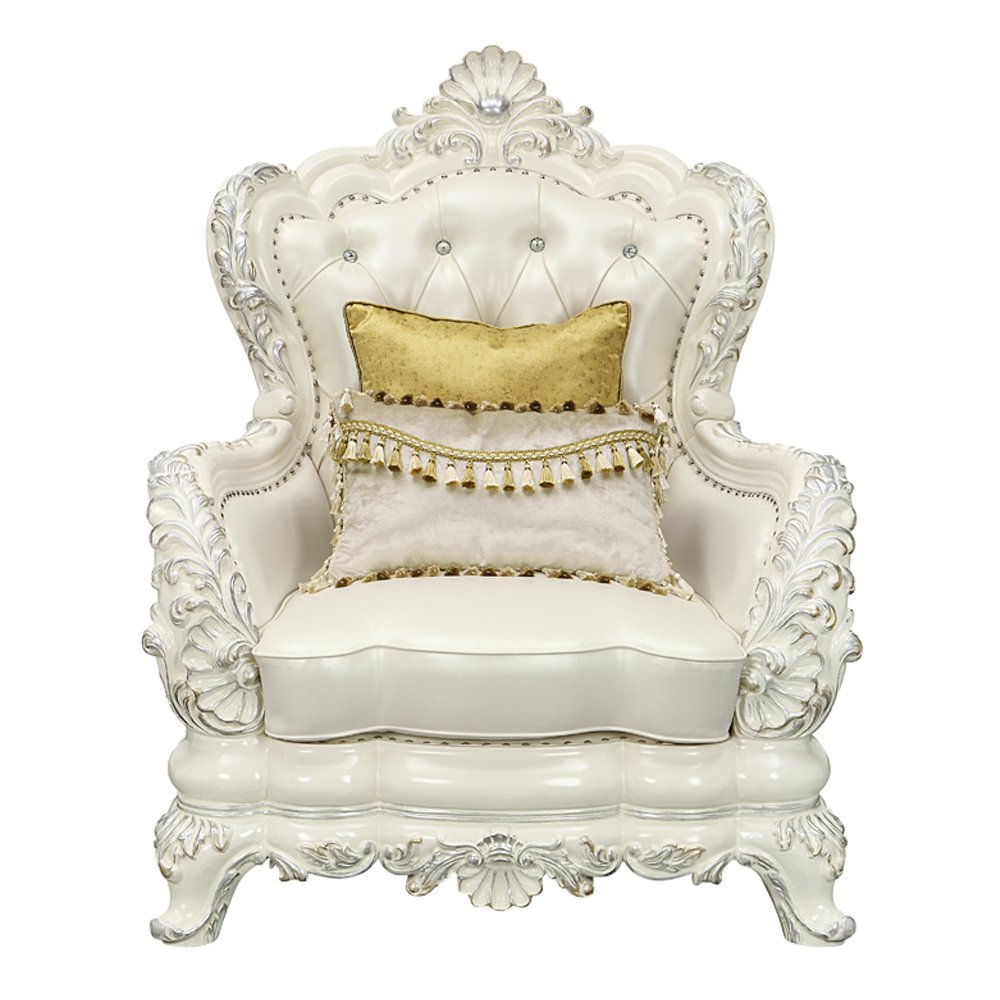 Adara Chair w/2 Pillows, Pearl White Leatherette & Antique White