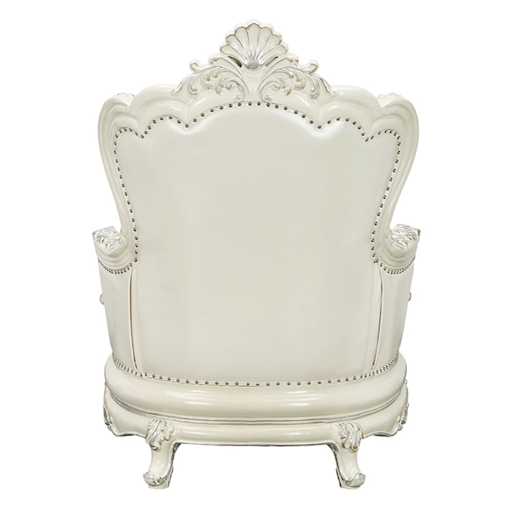 Adara Chair w/2 Pillows, Pearl White Leatherette & Antique White