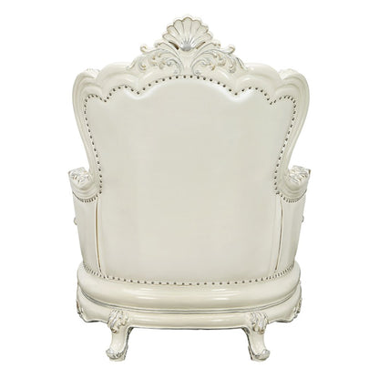 Adara Chair w/2 Pillows, Pearl White Leatherette & Antique White