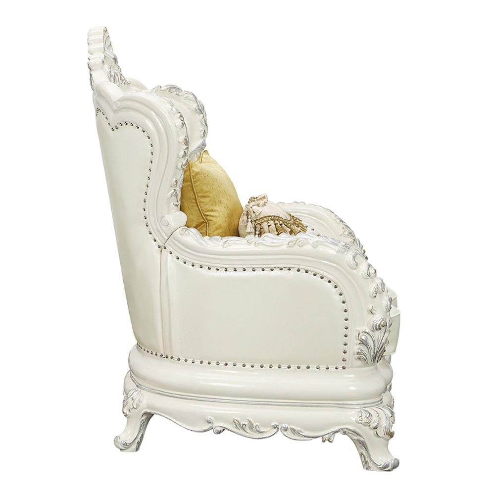 Adara Chair w/2 Pillows, Pearl White Leatherette & Antique White