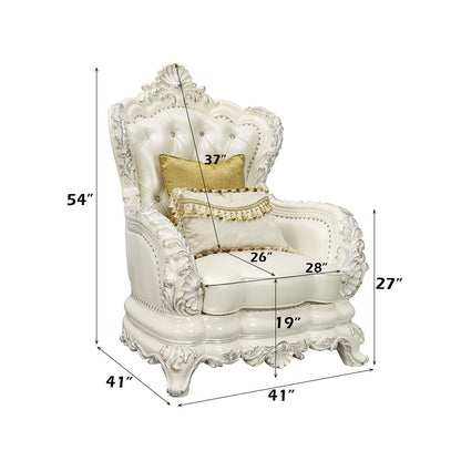 Adara Chair w/2 Pillows, Pearl White Leatherette & Antique White
