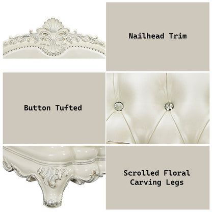 Adara Chair w/2 Pillows, Pearl White Leatherette & Antique White