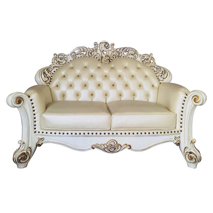 Vendome Loveseat w/3 Pillows, Champagne Leatherette & Antique Pearl