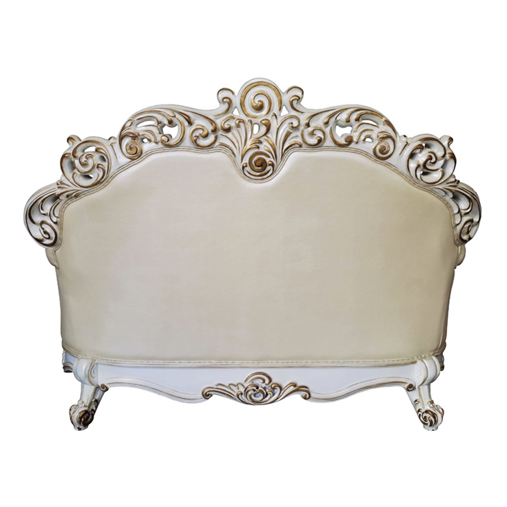 Vendome Loveseat w/3 Pillows, Champagne Leatherette & Antique Pearl