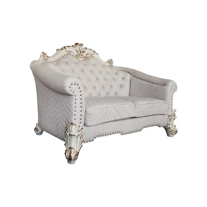 Vendome II Loveseat w/4 Pillows, Two Tone Ivory Fabric & Antique Pearl