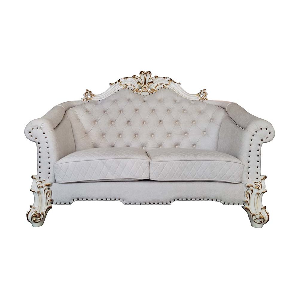 Vendome II Loveseat w/4 Pillows, Two Tone Ivory Fabric & Antique Pearl