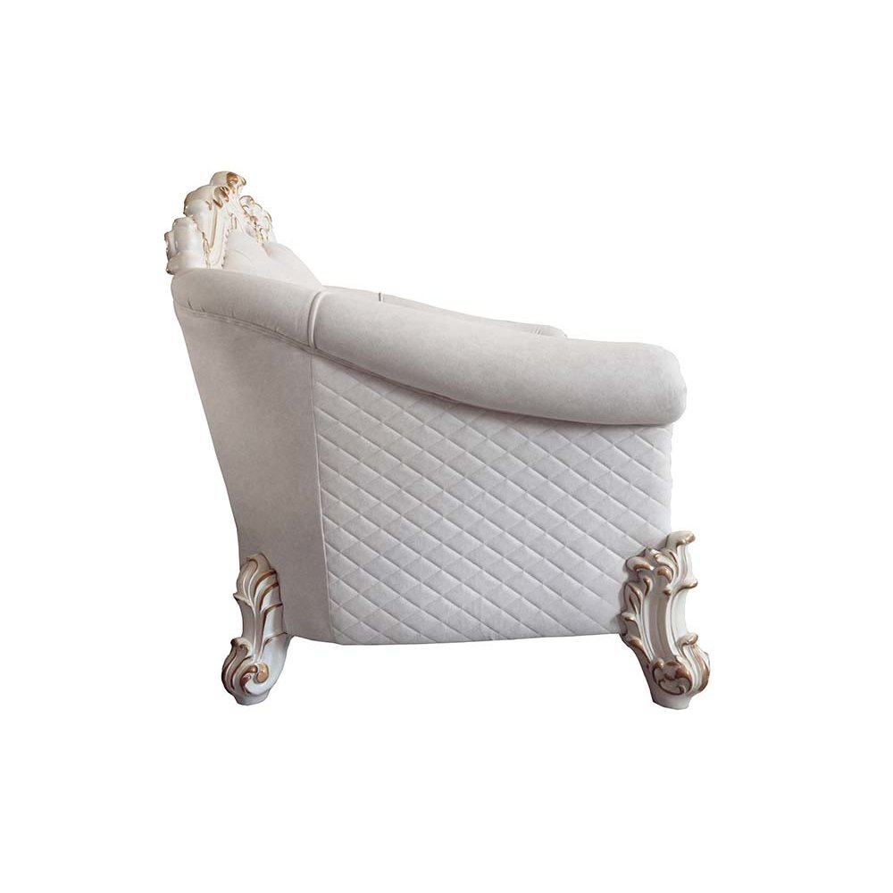 Vendome II Loveseat w/4 Pillows, Two Tone Ivory Fabric & Antique Pearl