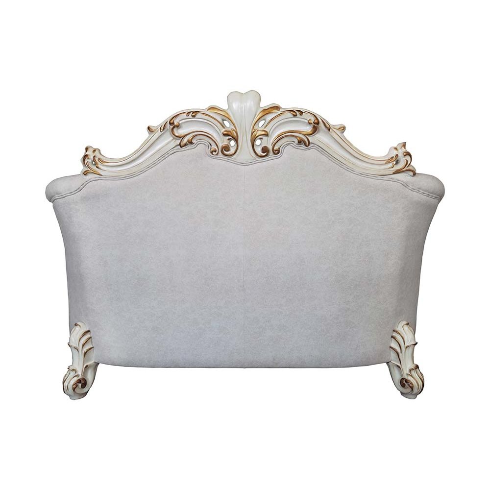 Vendome II Loveseat w/4 Pillows, Two Tone Ivory Fabric & Antique Pearl