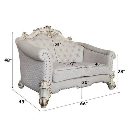 Vendome II Loveseat w/4 Pillows, Two Tone Ivory Fabric & Antique Pearl