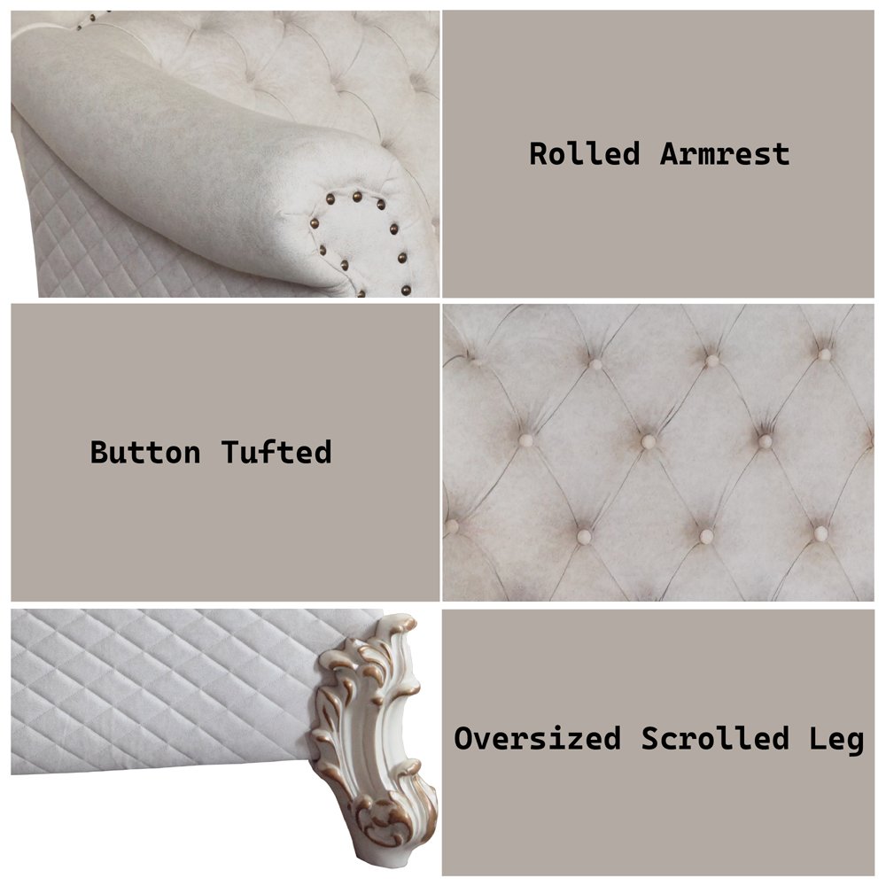 Vendome II Loveseat w/4 Pillows, Two Tone Ivory Fabric & Antique Pearl