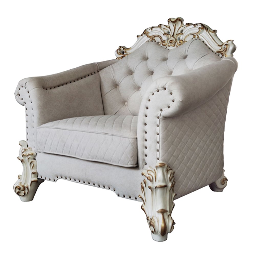 Vendome II Chair w/2 Pillows, Two Tone Ivory Fabric & Antique Pearl