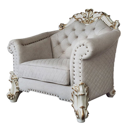 Vendome II Chair w/2 Pillows, Two Tone Ivory Fabric & Antique Pearl