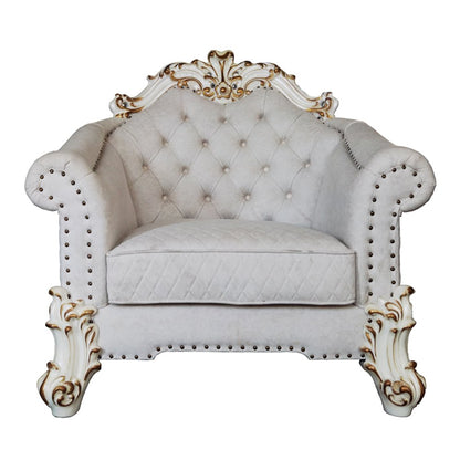 Vendome II Chair w/2 Pillows, Two Tone Ivory Fabric & Antique Pearl