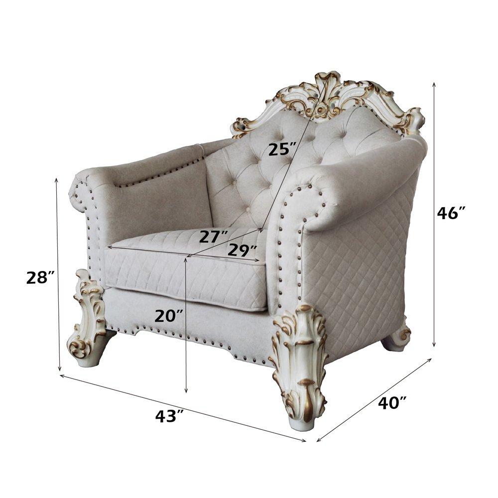 Vendome II Chair w/2 Pillows, Two Tone Ivory Fabric & Antique Pearl