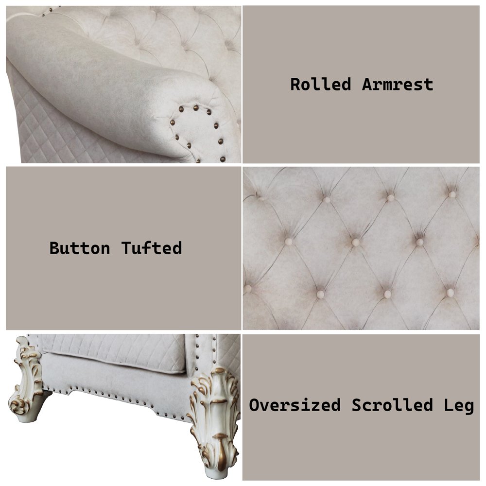 Vendome II Chair w/2 Pillows, Two Tone Ivory Fabric & Antique Pearl