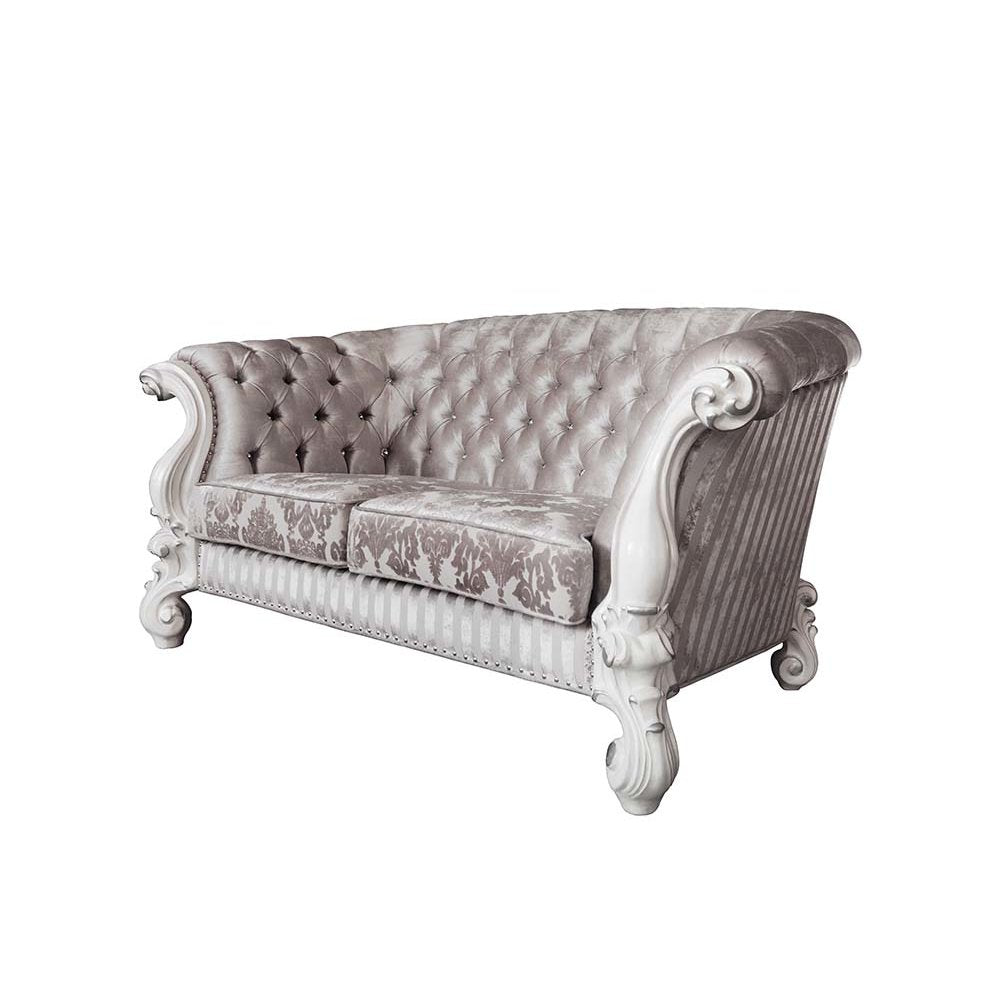 Versailles Loveseat w/5 Pillows, Ivory Fabric & Bone White