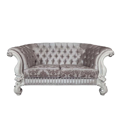 Versailles Loveseat w/5 Pillows, Ivory Fabric & Bone White