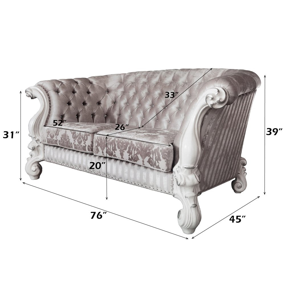 Versailles Loveseat w/5 Pillows, Ivory Fabric & Bone White