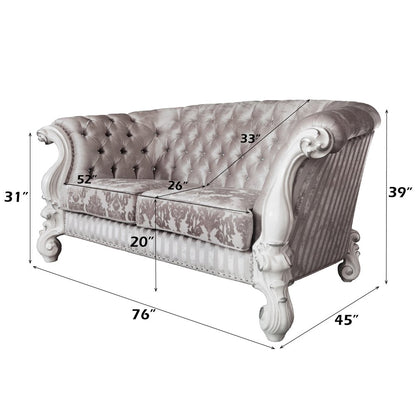 Versailles Loveseat w/5 Pillows, Ivory Fabric & Bone White