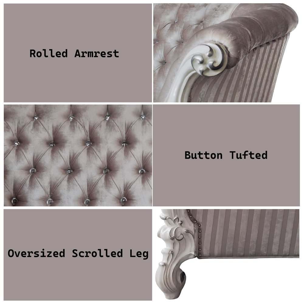 Versailles Loveseat w/5 Pillows, Ivory Fabric & Bone White
