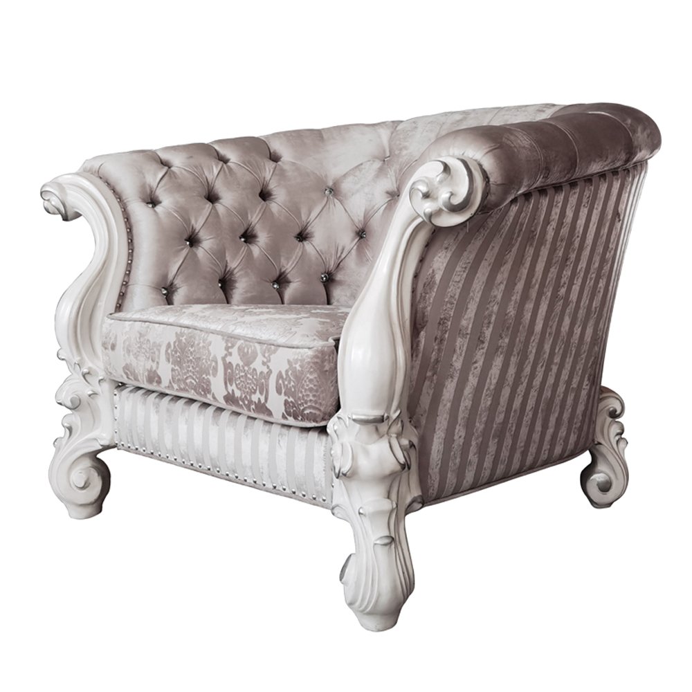 Versailles Chair w/2 Pillows, Ivory Fabric & Bone White
