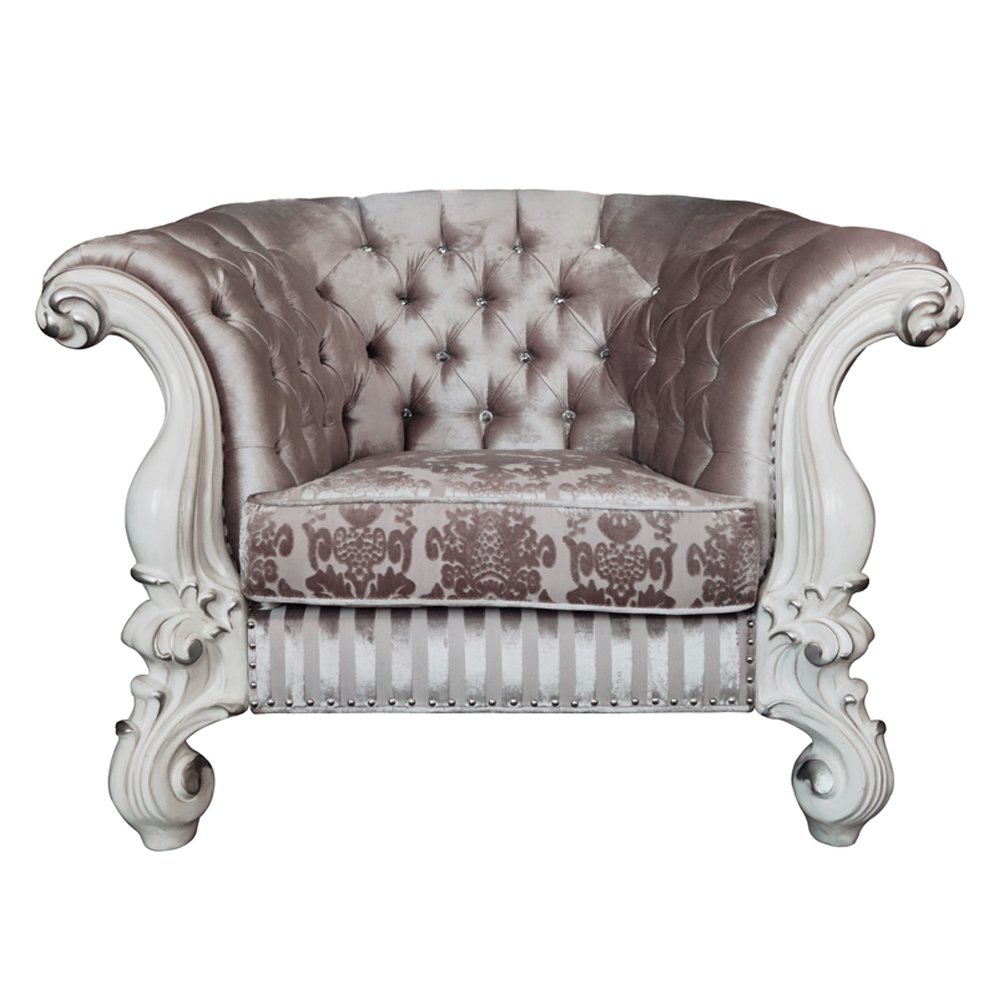 Versailles Chair w/2 Pillows, Ivory Fabric & Bone White