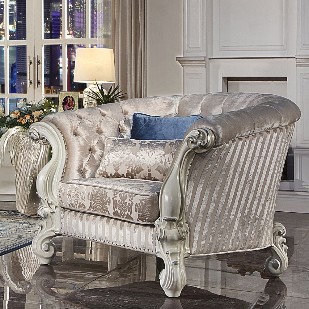 Versailles Chair w/2 Pillows, Ivory Fabric & Bone White