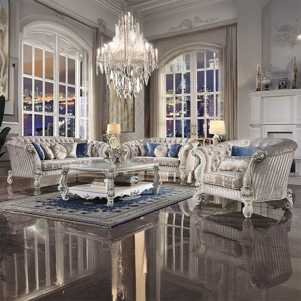 Versailles Chair w/2 Pillows, Ivory Fabric & Bone White