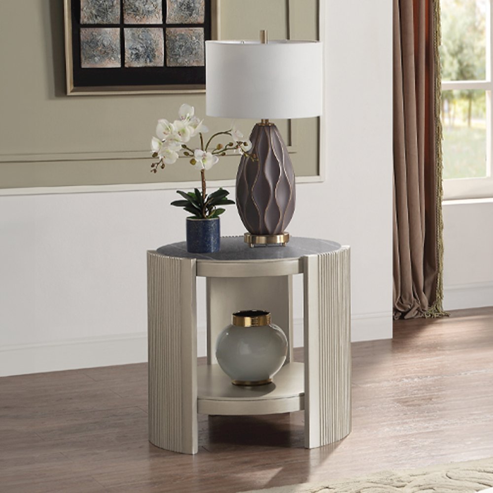 Kasa End Table, Sintered Stone & Champagne