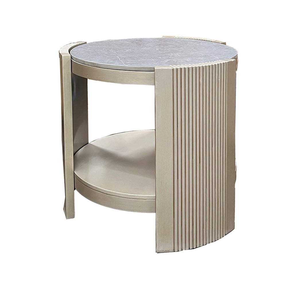 Kasa End Table, Sintered Stone & Champagne