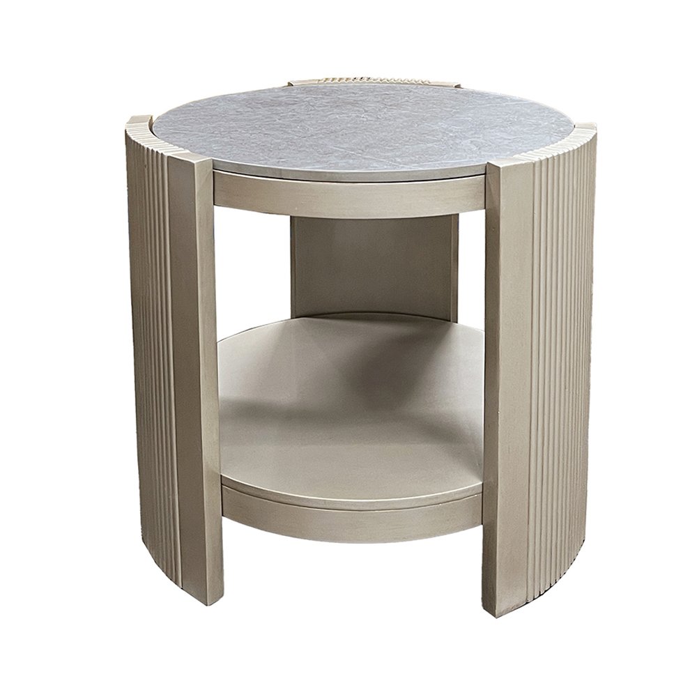 Kasa End Table, Sintered Stone & Champagne