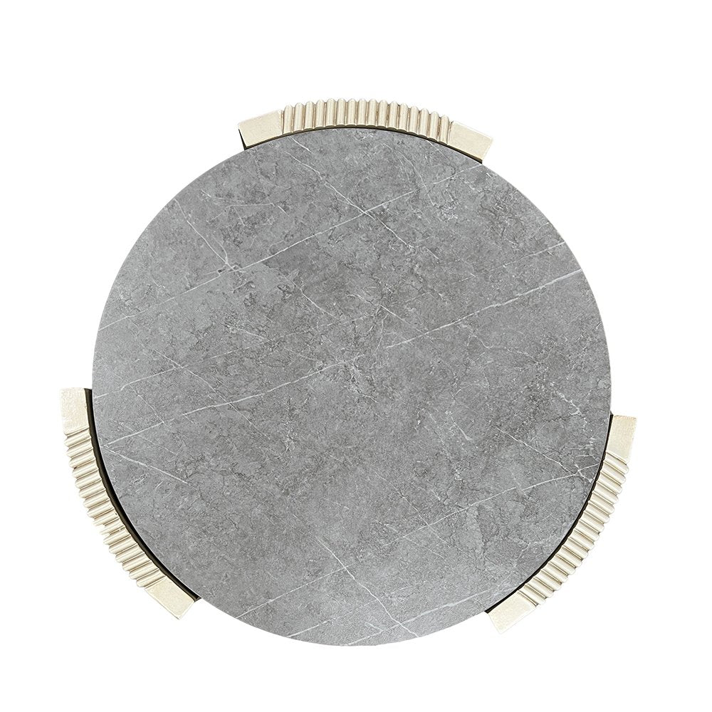 Kasa End Table, Sintered Stone & Champagne