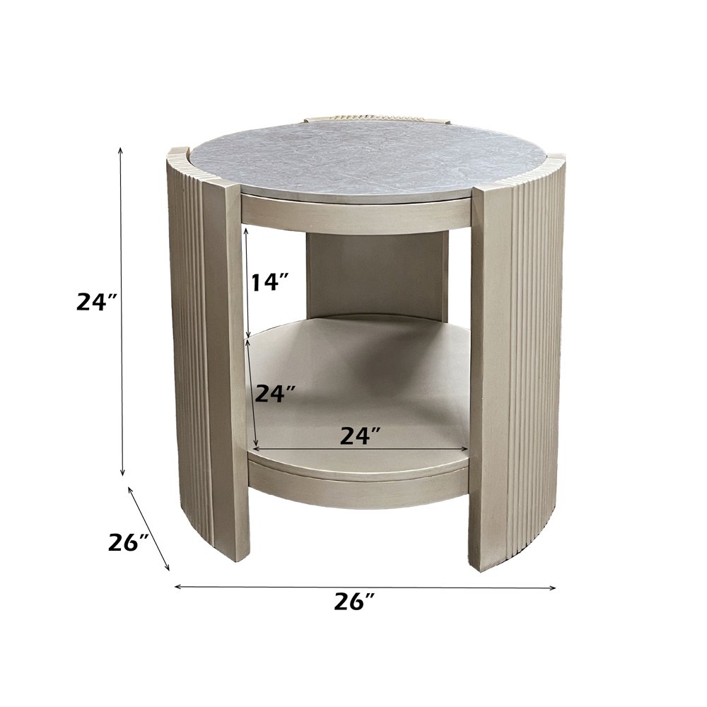 Kasa End Table, Sintered Stone & Champagne