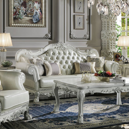 Dresden Sofa w/4 Pillows, Leatherette & Bone White