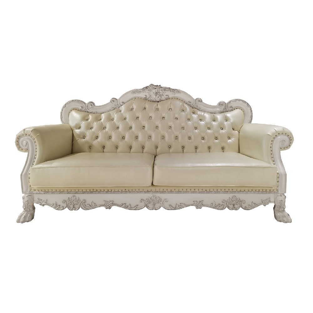 Dresden Sofa w/4 Pillows, Leatherette & Bone White
