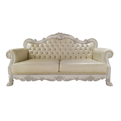 Dresden Sofa w/4 Pillows, Leatherette & Bone White