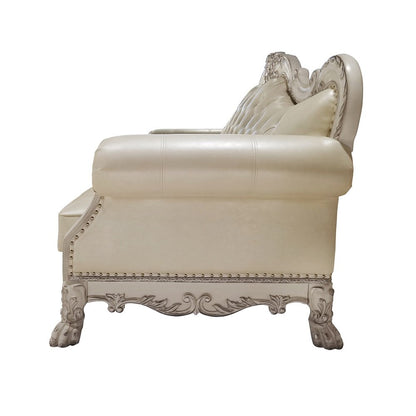 Dresden Sofa w/4 Pillows, Leatherette & Bone White