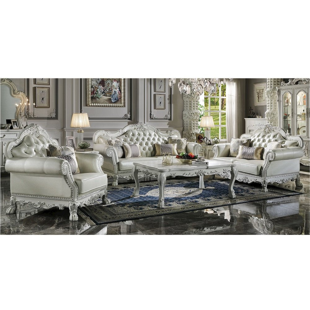 Dresden Sofa w/4 Pillows, Leatherette & Bone White