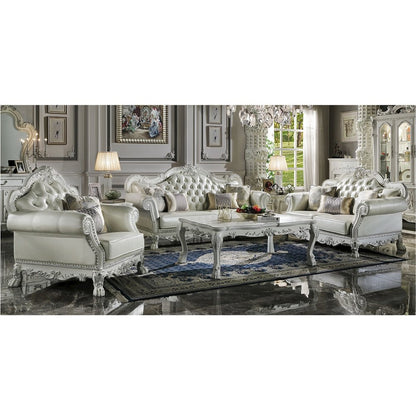 Dresden Sofa w/4 Pillows, Leatherette & Bone White