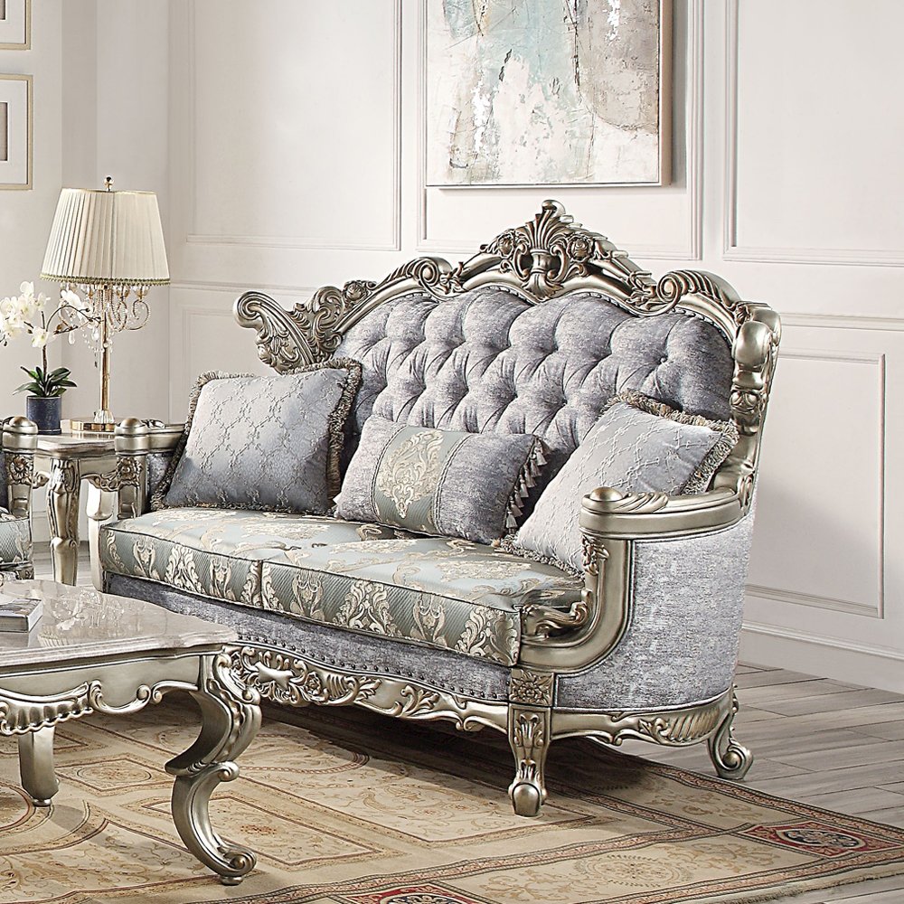 Miliani Loveseat w/3 Pillows, Fabric & Antique Bronze