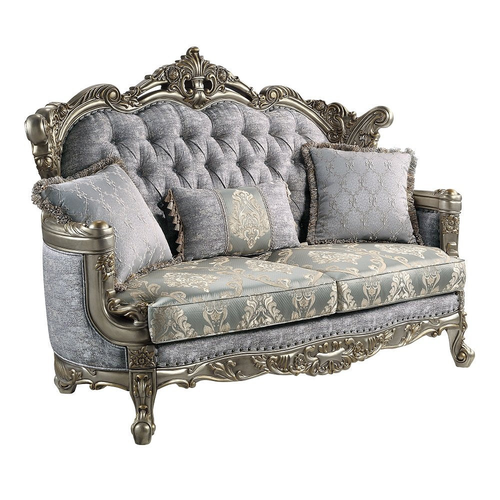 Miliani Loveseat w/3 Pillows, Fabric & Antique Bronze